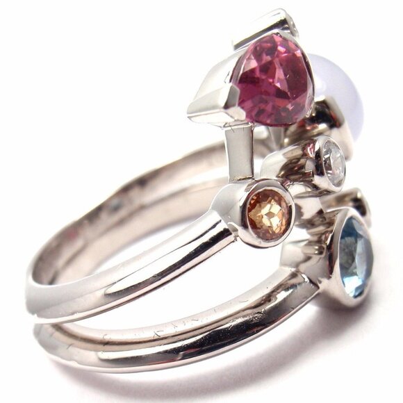 Authentic! Cartier Meli Melo Platinum Chalcedony Tourmaline Garnet Diamond Ring - Picture 3 of 10